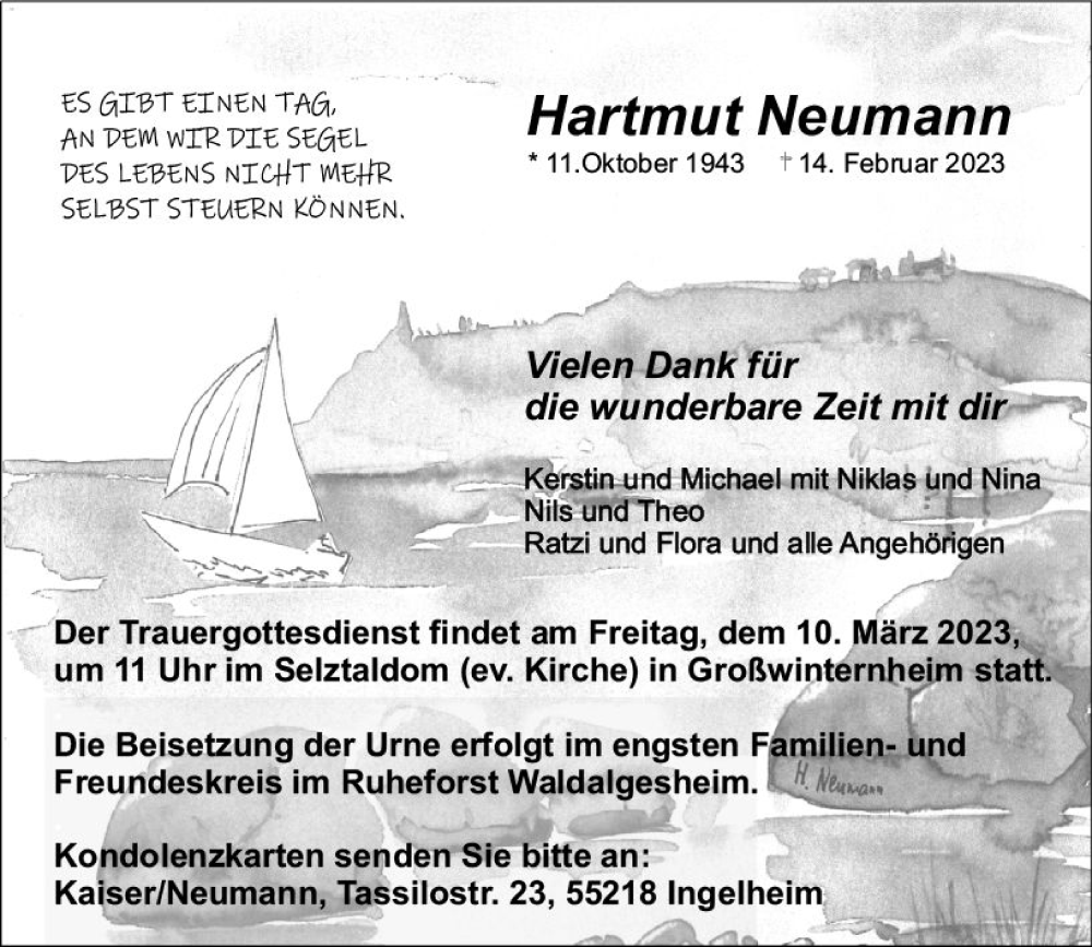  Traueranzeige für Hartmut Neumann vom 25.02.2023 aus Allgemeine Zeitung Bingen/Ingelheim