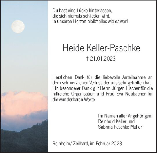 Traueranzeige von Heide Keller-Paschke von Darmstädter Echo