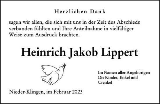 Traueranzeige von Heinrich Jakob Lippert von Darmstädter Echo