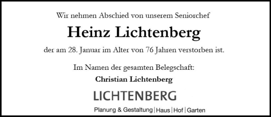 Traueranzeige von Heinz Lichtenberg von Allgemeine Zeitung Ingelheim-Bingen