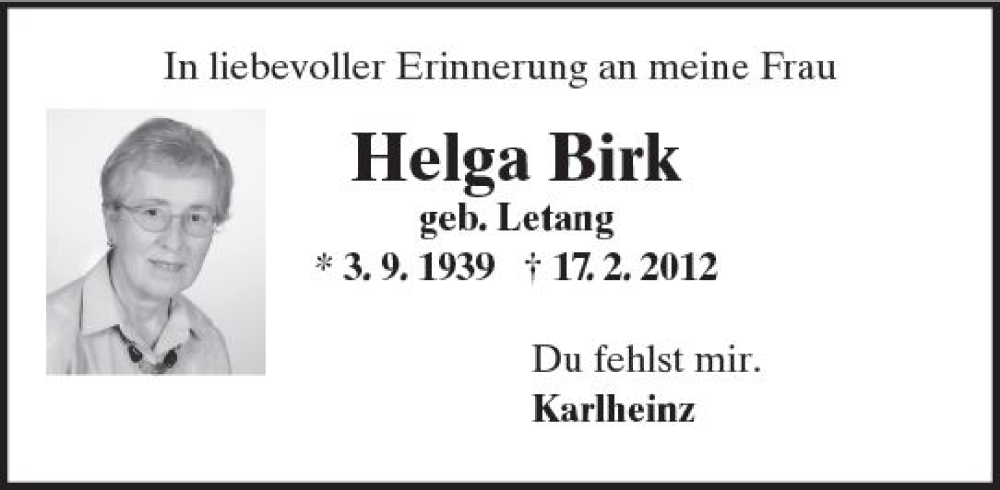  Traueranzeige für Helga Birk vom 18.02.2023 aus Wiesbadener Kurier