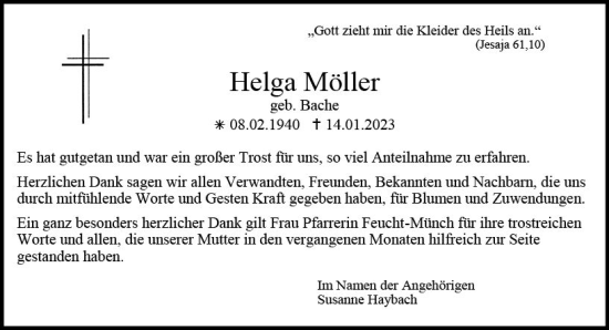 Traueranzeige von Helga Möller von Allgemeine Zeitung Mainz