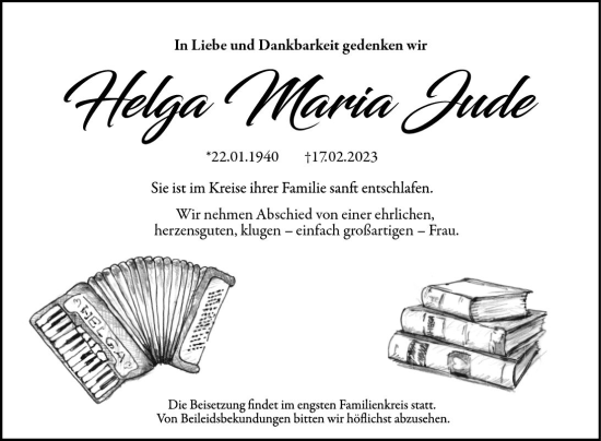 Traueranzeige von Helga Maria Jude von Rüsselsheimer Echo