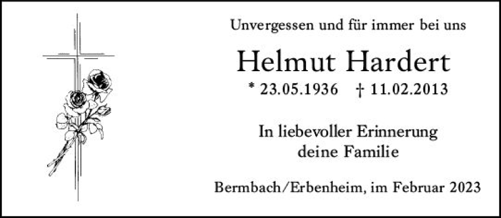  Traueranzeige für Helmut Hardert vom 11.02.2023 aus WK Rheingau