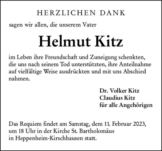Traueranzeige von Helmut Kitz von Starkenburger Echo