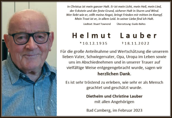 Traueranzeige von Helmut Lauber von Camberger Anzeiger