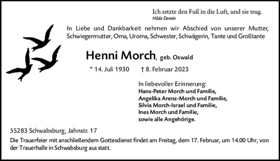 Traueranzeige von Henni Morch von Allgemeine Zeitung Mainz