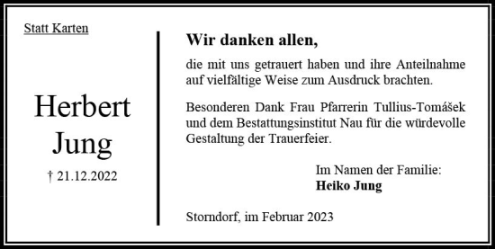 Traueranzeige von Herbert Jung von OK Oberhessen Kurier
