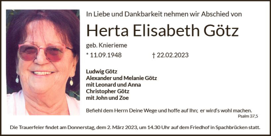 Traueranzeige von Herta Elisabeth Götz von Darmstädter Echo