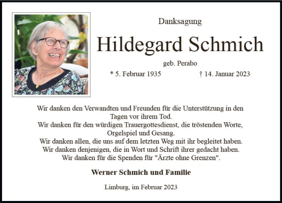 Traueranzeige von Hildegard Schmich von Nassauische Neue Presse