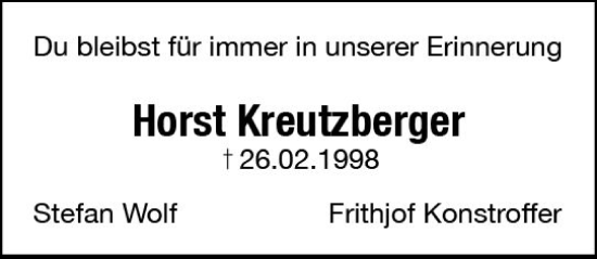 Traueranzeige von Horst Kreutzberger von Darmstädter Echo