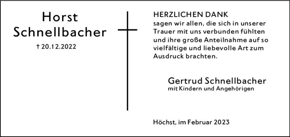  Traueranzeige für Horst Schnellbacher vom 04.02.2023 aus Odenwälder Echo