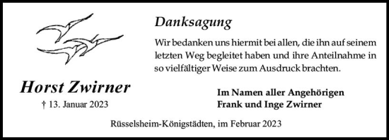 Traueranzeige von Horst Zwirner von Rüsselsheimer Echo