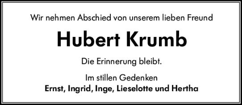  Traueranzeige für Hubert Krumb vom 22.02.2023 aus Groß-Gerauer Echo