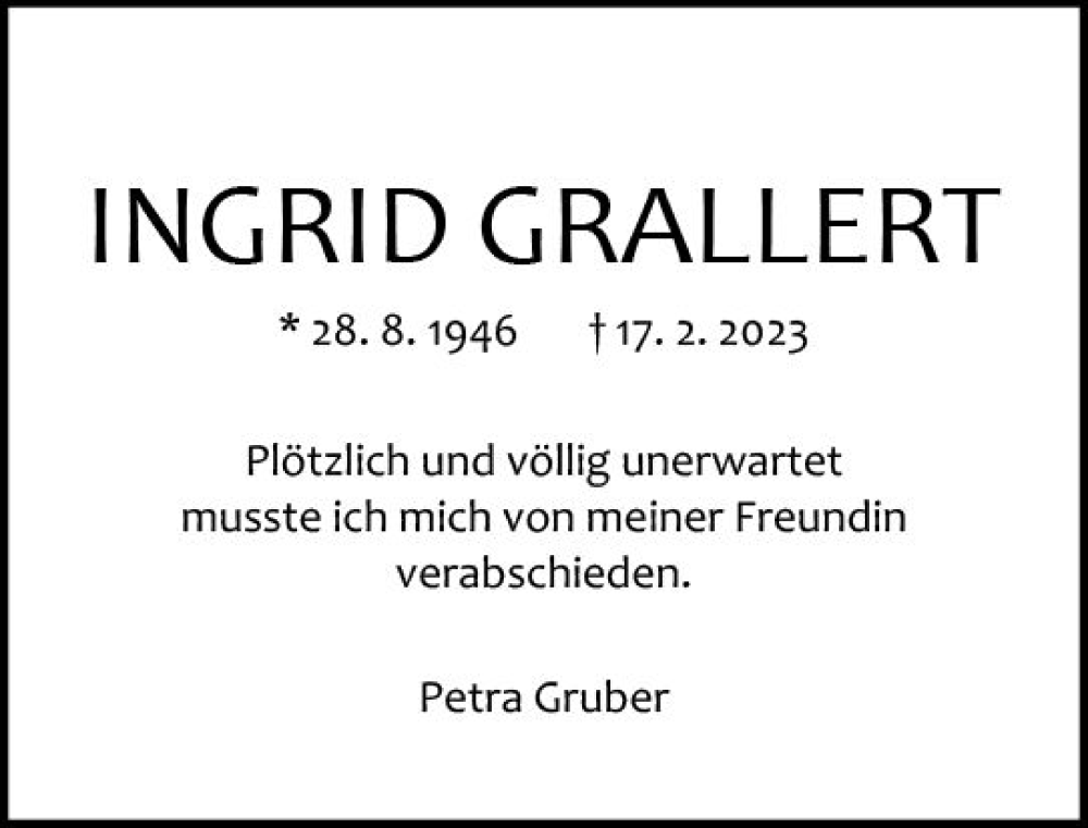  Traueranzeige für Ingrid Grallert vom 25.02.2023 aus Odenwälder Echo