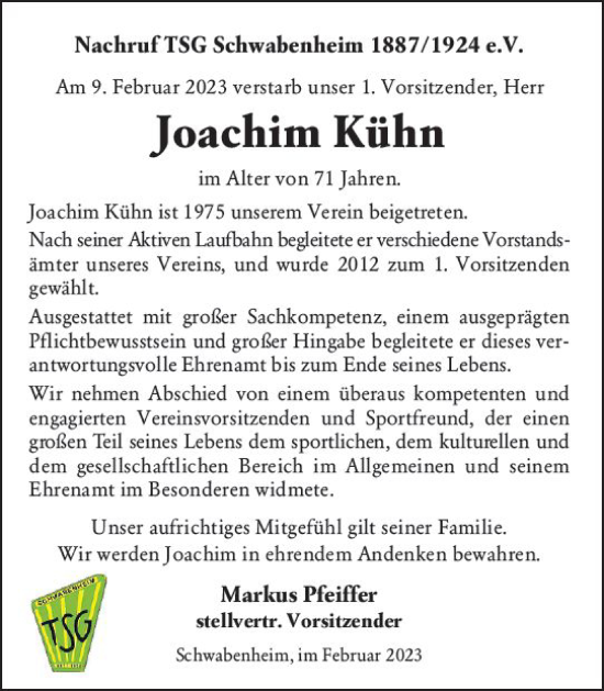 Traueranzeige von Joachim Kühn von Allgemeine Zeitung Bingen/Ingelheim