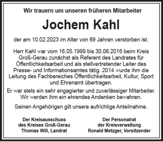 Traueranzeige von Jochem Kahl von Groß-Gerauer Echo