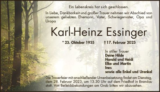 Traueranzeige von Karl-Heinz Essinger von Darmstädter Echo