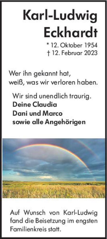 Traueranzeige von Karl-Ludwig Eckhardt von Odenwälder Echo