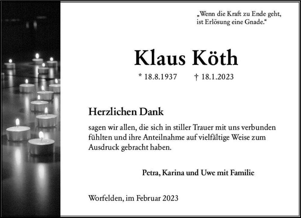  Traueranzeige für Klaus Köth vom 18.02.2023 aus Groß-Gerauer Echo