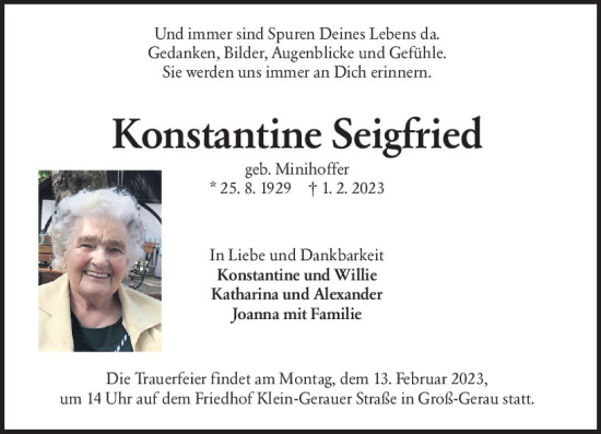 Traueranzeige von Konstantine Seigfried von Groß-Gerauer Echo
