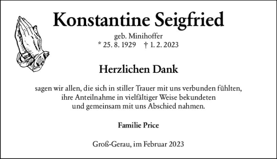 Traueranzeige von Konstantine Seigfried von Groß-Gerauer Echo