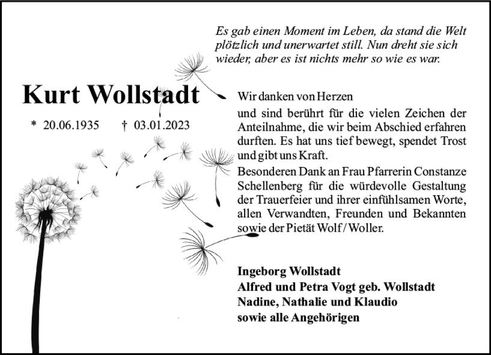  Traueranzeige für Kurt Wollstadt vom 04.02.2023 aus Rüsselsheimer Echo