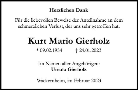 Traueranzeige von Kurt Mario Gierholz von Allgemeine Zeitung Mainz