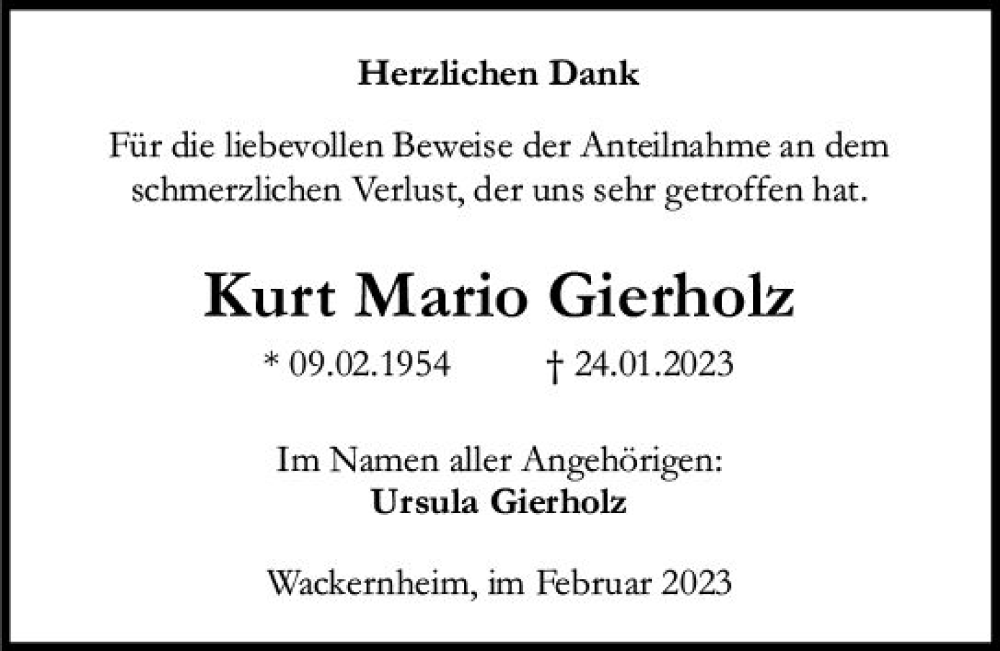  Traueranzeige für Kurt Mario Gierholz vom 25.02.2023 aus Allgemeine Zeitung Mainz