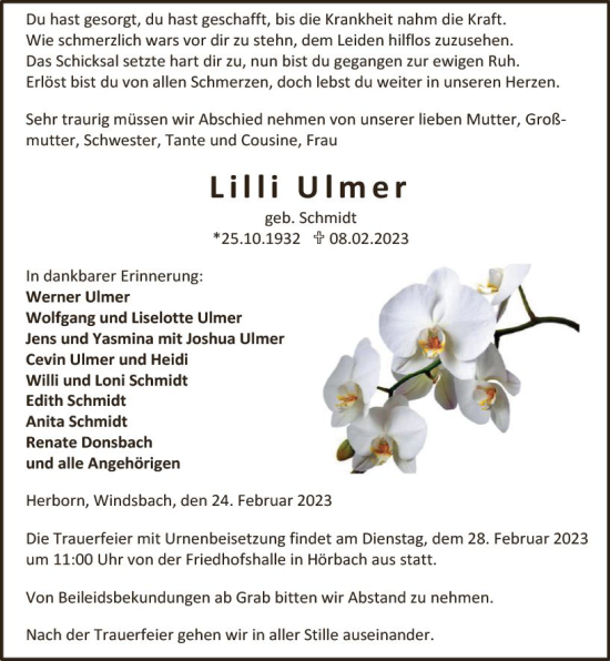 Traueranzeige von Lilli Ulmer von Dill Block