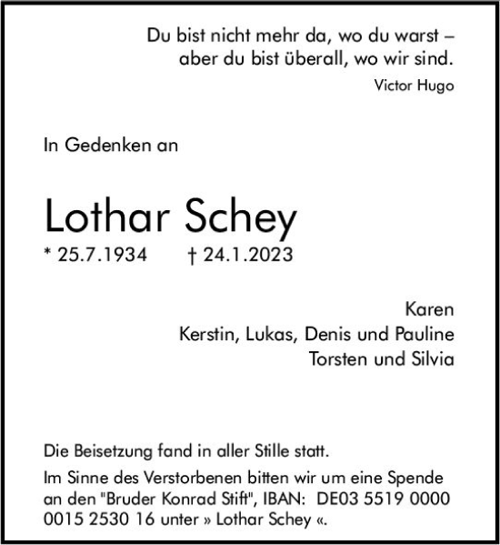 Traueranzeige von Lothar Schey von Allgemeine Zeitung Mainz