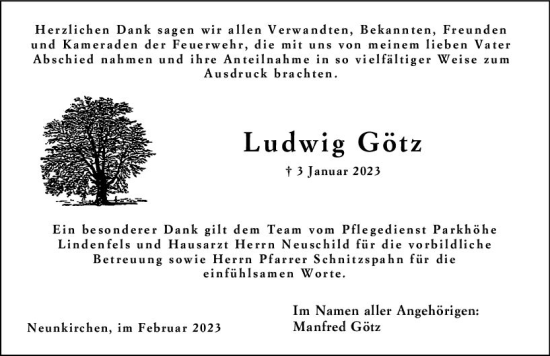 Traueranzeige von Ludwig Götz von Darmstädter Echo