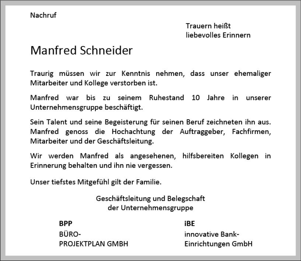  Traueranzeige für Manfred Schneider vom 27.02.2023 aus VRM Trauer