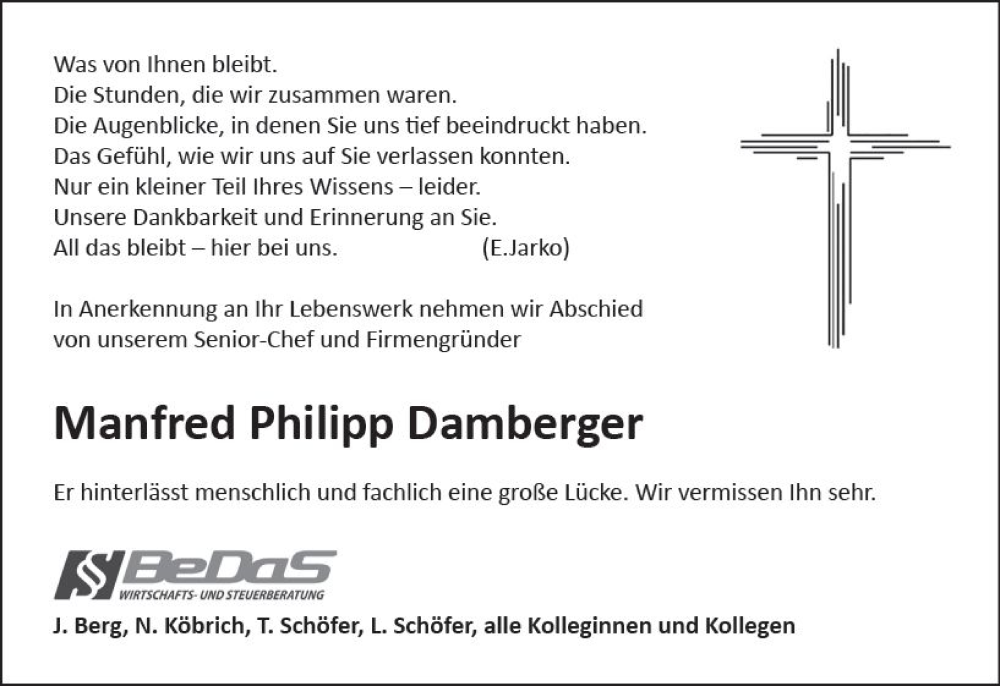  Traueranzeige für Manfred Philipp Damberger vom 25.02.2023 aus Alzeyer Wochenblatt