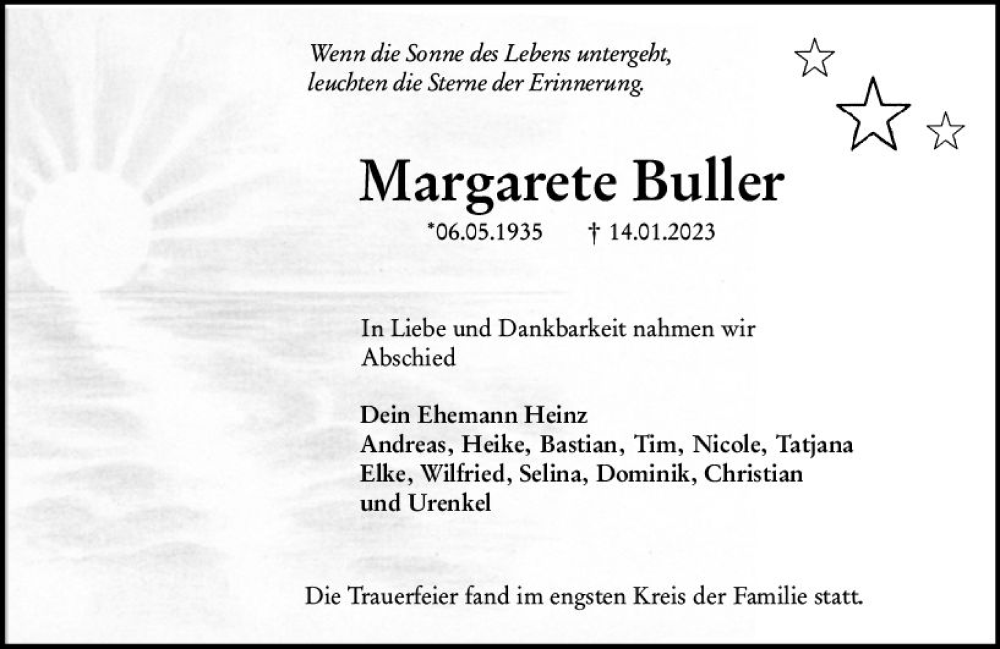  Traueranzeige für Margarete Buller vom 04.02.2023 aus Rüsselsheimer Echo