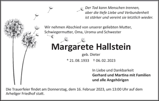 Traueranzeige von Margarete Hallstein von Darmstädter Echo