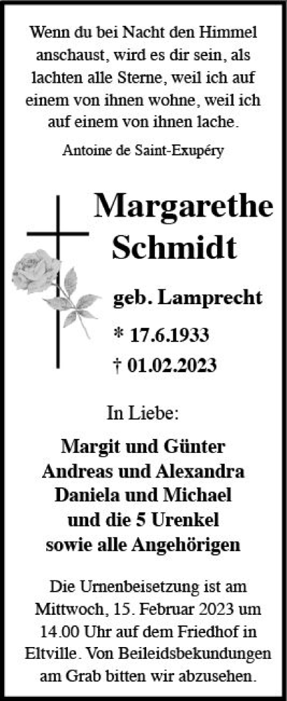Traueranzeige von Margarethe Schmidt von WK Rheingau