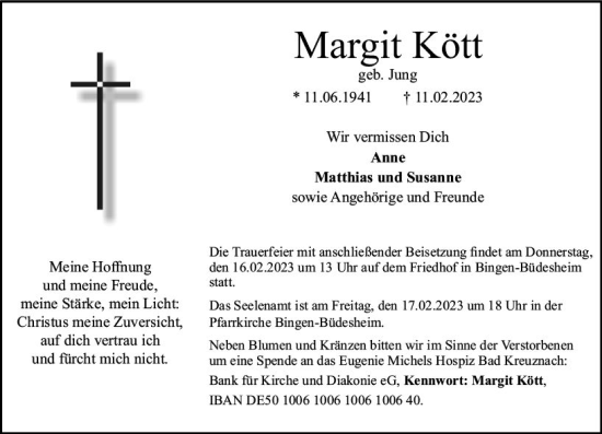 Traueranzeige von Margit Kött von Allgemeine Zeitung Ingelheim-Bingen