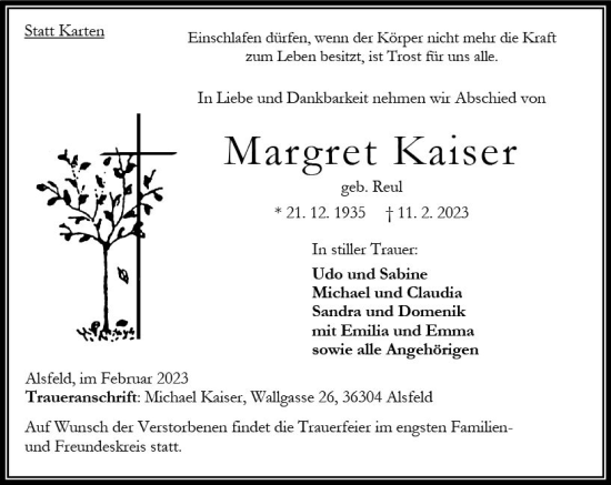 Traueranzeige von Margret Kaiser von VRM Trauer