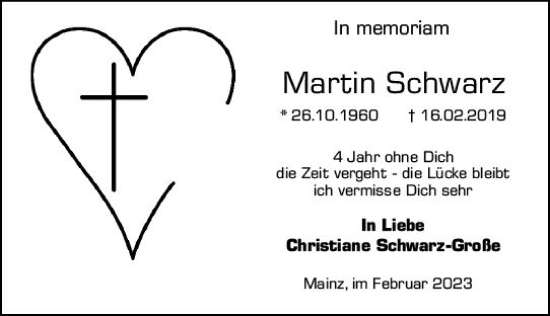 Traueranzeige von Martin Schwarz von Allgemeine Zeitung Mainz