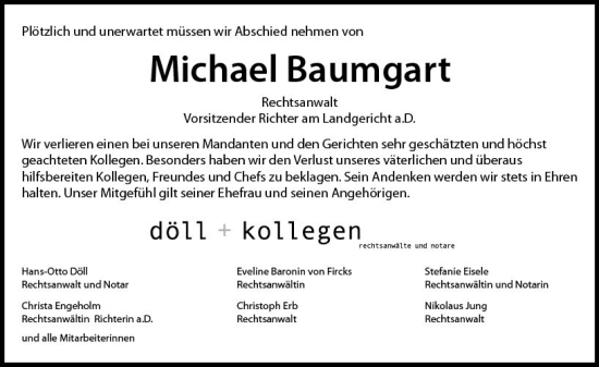 Traueranzeige von Michael Baumgart von Darmstädter Echo