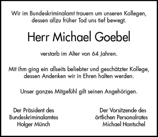 Traueranzeige von Michael Goebel von Wiesbadener Kurier