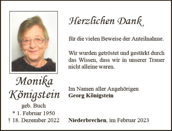Traueranzeige von Monika Königstein von Nassauische Neue Presse