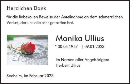 Traueranzeige von Monika Ullius von Darmstädter Echo