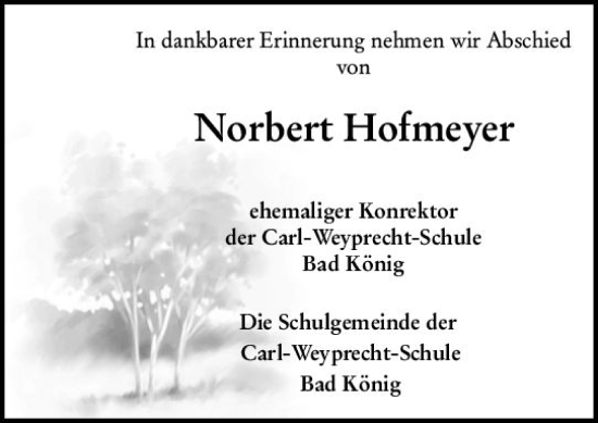 Traueranzeige von Norbert Hofmeyer von Odenwälder Echo