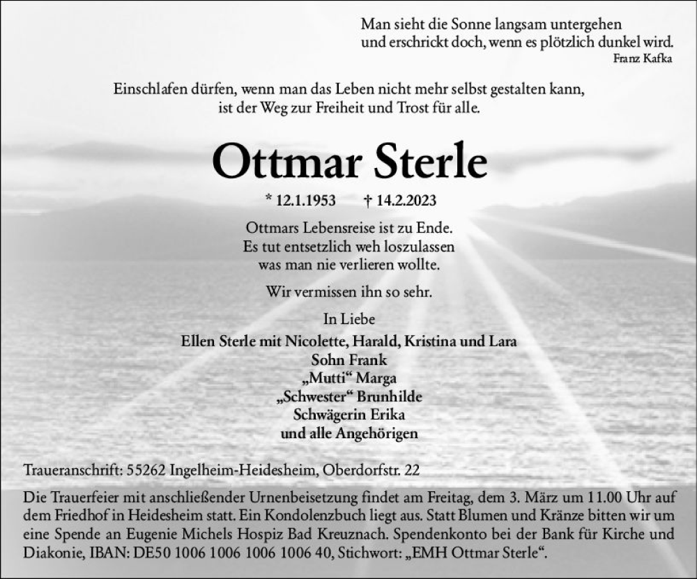  Traueranzeige für Ottmar Sterle vom 25.02.2023 aus Allgemeine Zeitung Mainz