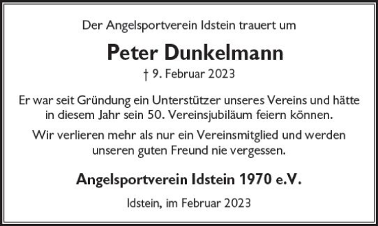 Traueranzeige von Peter Dunkelmann von Idsteiner Land/Untertaunus