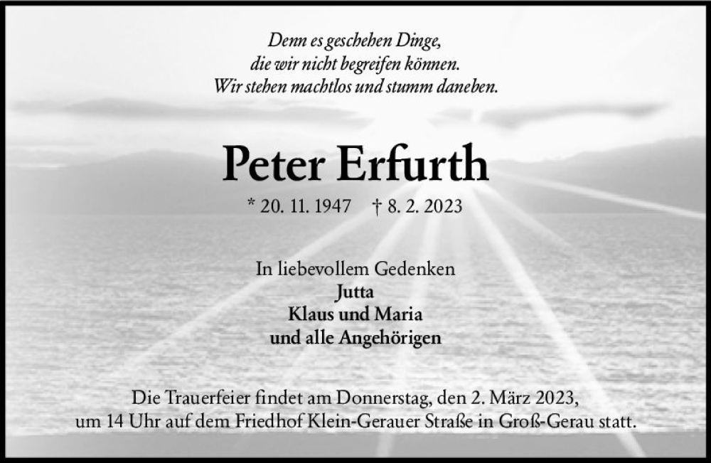  Traueranzeige für Peter Erfurth vom 25.02.2023 aus Groß-Gerauer Echo