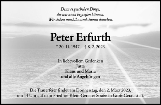 Traueranzeige von Peter Erfurth von Groß-Gerauer Echo