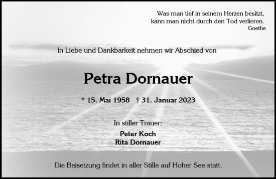 Traueranzeige von Petra Dornauer von Wiesbadener Kurier gesamt